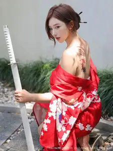 Jin Yun Xi Yuki: Enchanting Beauty in a Fiery Red Kimono, Captivating Every Gaze - XiuRen No.10683 - image 47