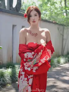 Jin Yun Xi Yuki: Enchanting Beauty in a Fiery Red Kimono, Captivating Every Gaze - XiuRen No.10683 - image 8