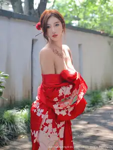 Jin Yun Xi Yuki: Enchanting Beauty in a Fiery Red Kimono, Captivating Every Gaze - XiuRen No.10683 - image 35