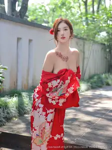 Jin Yun Xi Yuki: Enchanting Beauty in a Fiery Red Kimono, Captivating Every Gaze - XiuRen No.10683 - image 45