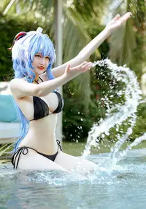 Coser Potato Godzilla's Alluring Ganyu Bikini Cosplay by the Pool - image 1