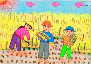 Beautiful and Simple Autumn Harvest Drawings of Golden Rice and Fruits - image 25