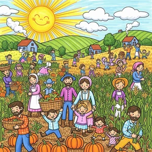 Beautiful and Simple Autumn Harvest Drawings of Golden Rice and Fruits - image 6