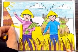 Beautiful and Simple Autumn Harvest Drawings of Golden Rice and Fruits - image 20