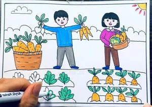 Beautiful and Simple Autumn Harvest Drawings of Golden Rice and Fruits - image 23