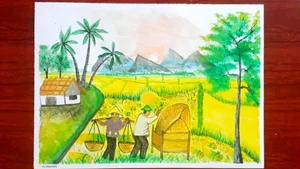 Beautiful and Simple Autumn Harvest Drawings of Golden Rice and Fruits - image 27