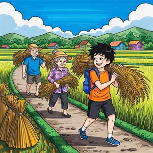 Beautiful and Simple Autumn Harvest Drawings of Golden Rice and Fruits - image 8