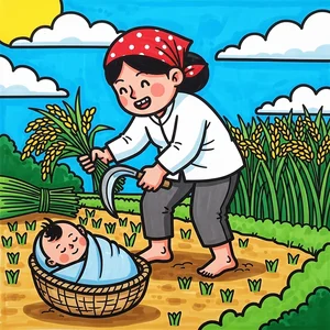 Beautiful and Simple Autumn Harvest Drawings of Golden Rice and Fruits - image 12