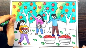 Beautiful and Simple Autumn Harvest Drawings of Golden Rice and Fruits - image 13