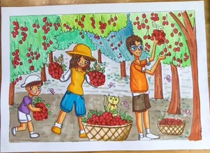 Beautiful and Simple Autumn Harvest Drawings of Golden Rice and Fruits - image 19
