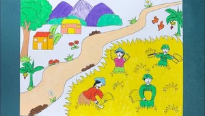 Beautiful and Simple Autumn Harvest Drawings of Golden Rice and Fruits - image 11