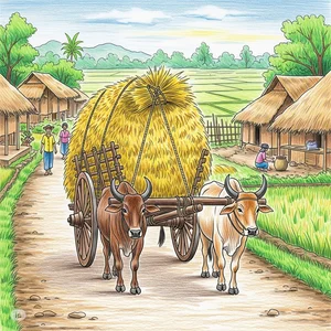 Beautiful and Simple Autumn Harvest Drawings of Golden Rice and Fruits - image 0