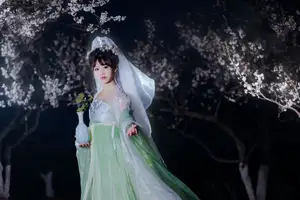 YiTuYu Vol.8718: Zhou Zhou AY - Ethereal Hanfu Beauty Amidst Enchanting Night Blossoms - image 12