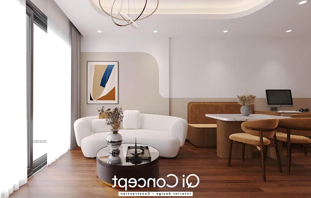 Elegant Akari City 2-Bedroom Interior Design Featuring Soft Curved Aesthetics and Space Optimization