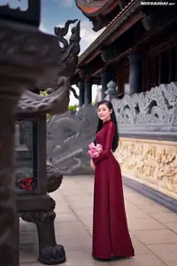 Graceful Vietnamese Ao Dai: Serene Beauty at Majestic Mountain Temple - image 7