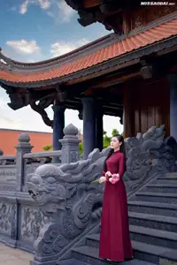 Graceful Vietnamese Ao Dai: Serene Beauty at Majestic Mountain Temple - image 3