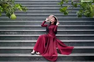 Graceful Vietnamese Ao Dai: Serene Beauty at Majestic Mountain Temple - image 1