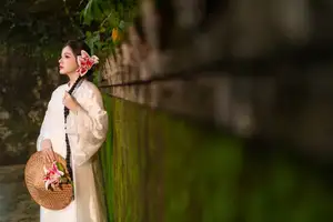 Captivating Asian Beauty: Discover the Ethereal Charm of a Maiden in White with a Blossom in Her Hair. - image 5