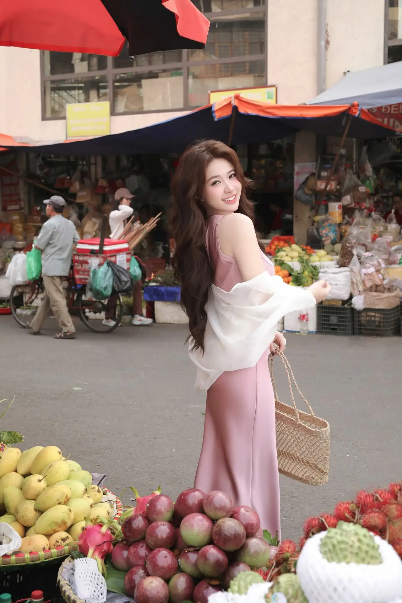 Charming Asian Beauty in a Vibrant Vietnamese Traditional Market