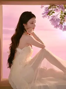 Wang Churan: Dreamy Beauty by the Sunset Window, Captivating Ethereal Moment - image 1