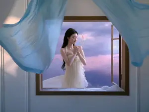 Wang Churan: Dreamy Beauty by the Sunset Window, Captivating Ethereal Moment - image 2