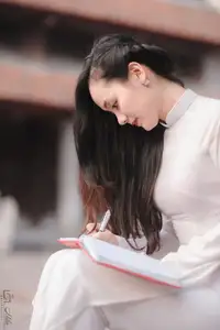 Graceful Vietnamese Girl in White Ao Dai, Radiant Smile at Ancient Site 1000026917 - image 16