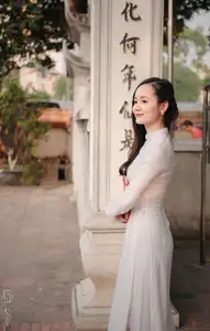 Graceful Vietnamese Girl in White Ao Dai, Radiant Smile at Ancient Site 1000026917 - image 8