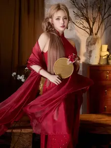 Discover Alluring Traditional Beauty: Girl in a Radiant Red Outfit, Elegant and Mysterious. - image 0