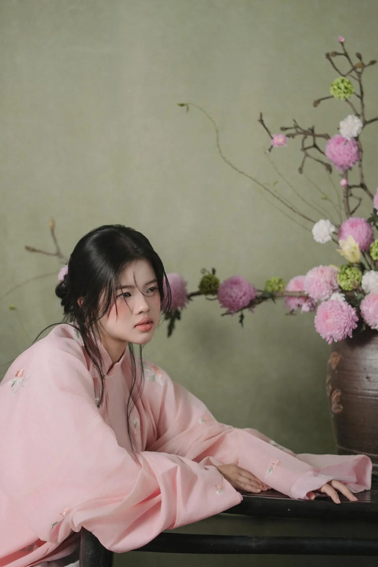 Muse in Pastel Pink A Timeless Portrait of Nostalgia
