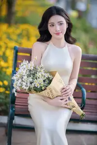 Elegant Muse in Silk Dress Amidst Blooming Garden: Captivating Asian Beauty 1000025196 - image 1