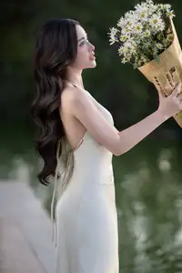Elegant Muse in Silk Dress Amidst Blooming Garden: Captivating Asian Beauty 1000025196 - image 6