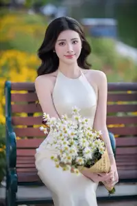 Elegant Muse in Silk Dress Amidst Blooming Garden: Captivating Asian Beauty 1000025196 - image 3