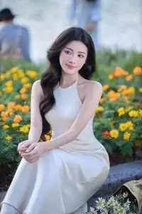 Elegant Muse in Silk Dress Amidst Blooming Garden: Captivating Asian Beauty 1000025196 - image 5
