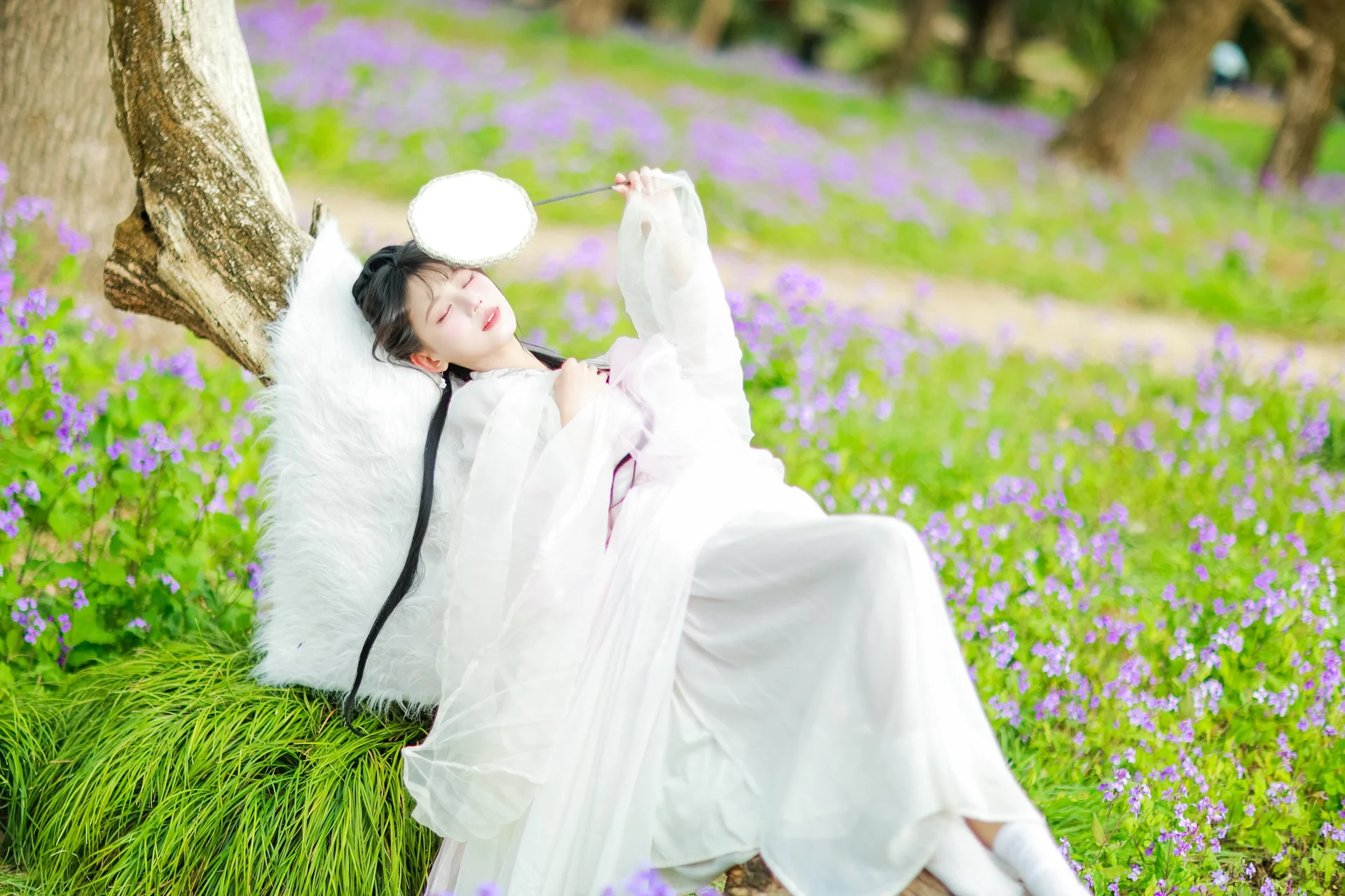 Elegant White Hanfu Photoshoot in Purple Orchid Mist by Art Language