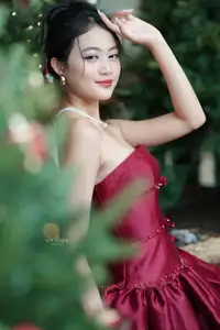 VGU No.187: Charming Woman in Red Dress Shines with Elegant Christmas Style. Discover Festive Fashion & Holiday Grace! - image 3
