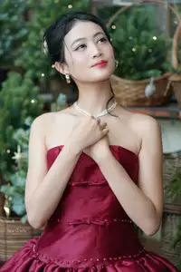 VGU No.187: Charming Woman in Red Dress Shines with Elegant Christmas Style. Discover Festive Fashion & Holiday Grace! - image 4