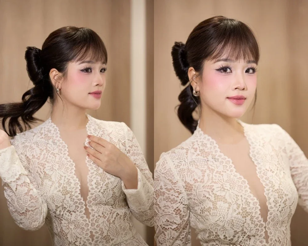 The sweet and elegant vibe of Huyen My in a delicate lace dress