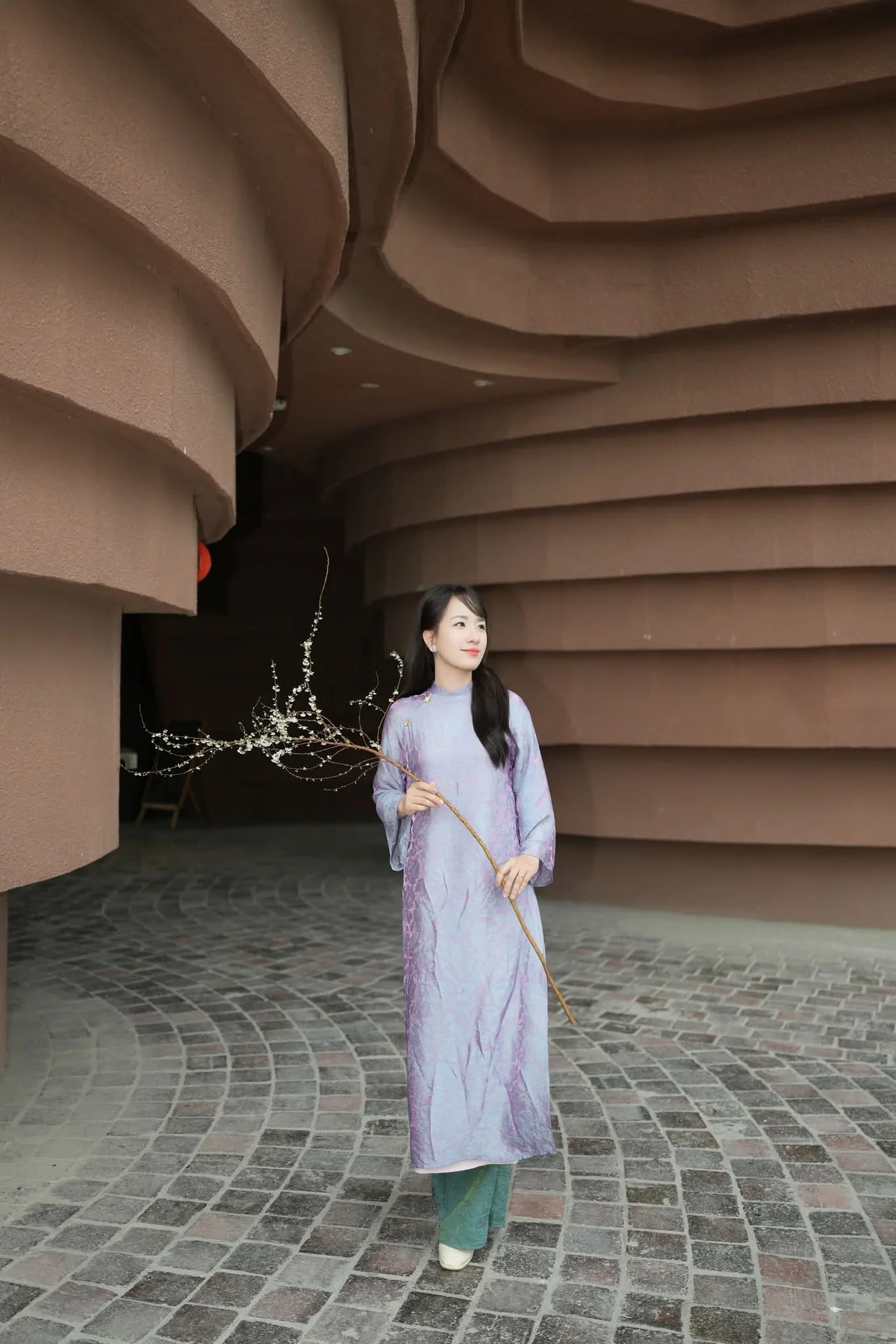 Elegant Blush Pink Vietnamese Ao Dai with Floral Embroidery – Modern Traditional Long Dress for Weddings, Cultural Events, and Timeless Heritage Style