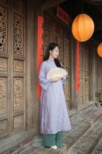 Elegant Blush Pink Vietnamese Ao Dai with Floral Embroidery – Modern Traditional Long Dress for Weddings, Cultural Events, and Timeless Heritage Style - image 2