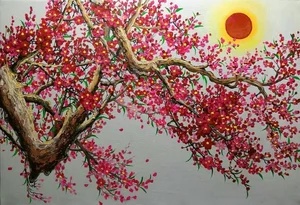 Elegant Cherry Blossom Paintings: Beautiful Peach Blossom Art for Modern Homes - image 2