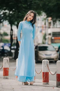 Elegant Pastel Blue Ao Dai in the Heart of the City - image 4
