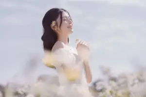 Ethereal Beauty: Young Woman in White Dress with Bouquet Amidst Dreamy Clouds - image 12