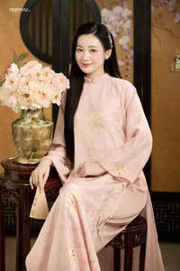 Radiant Grace in Soft Pink Silk Ao Dai: A Poetic Indochine Muse - image 7