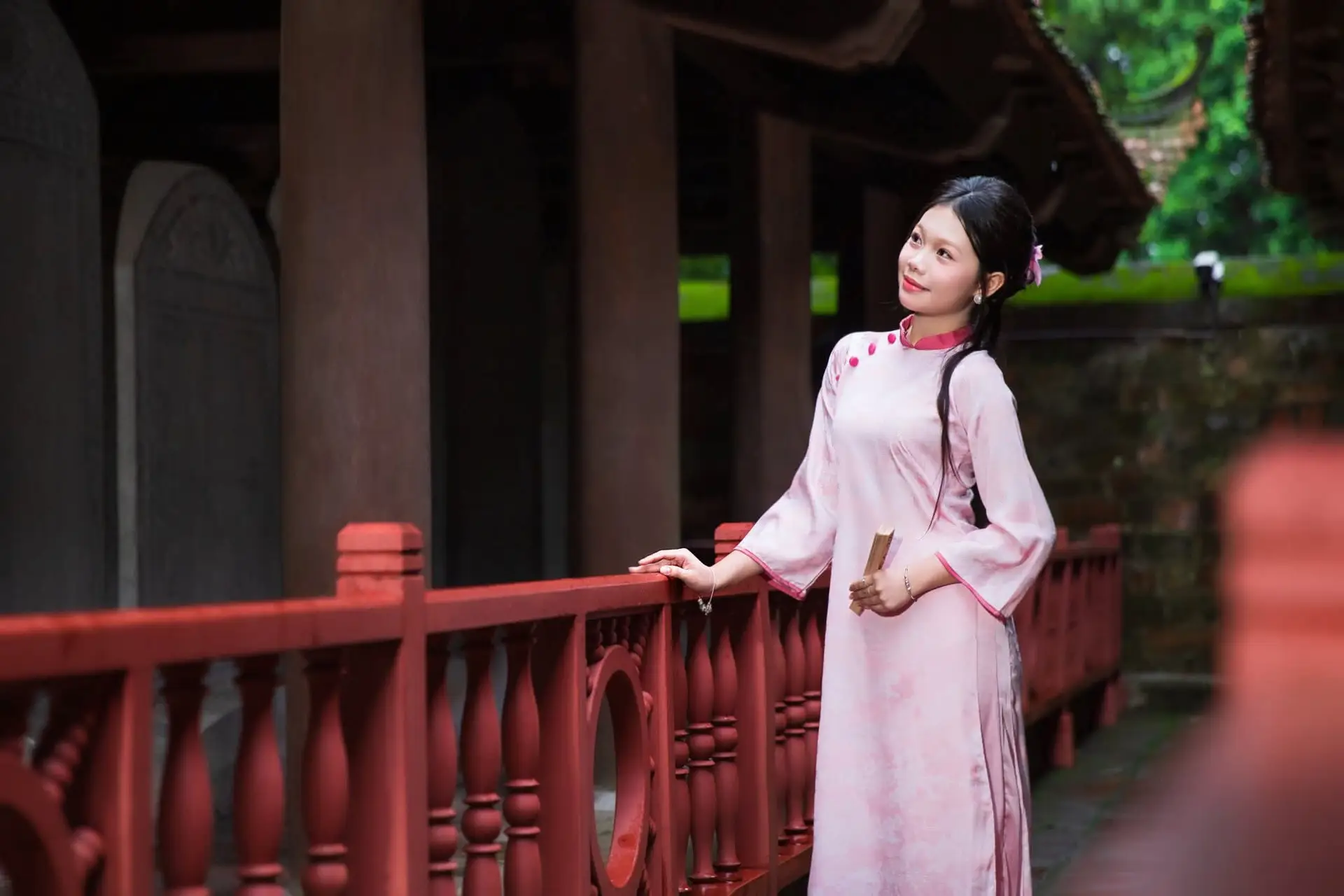 VGU No.182: Graceful Pink Ao Dai & Lotus Flowers – Enchanting Vietnamese Beauty
