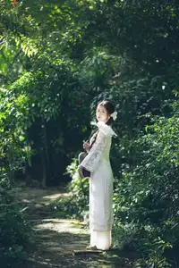 Charming Young Woman in White Lace & Orchids: Radiant Natural Beauty Amidst Greenery 1000026906 - image 16