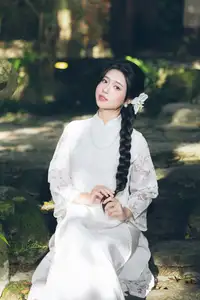 Charming Young Woman in White Lace & Orchids: Radiant Natural Beauty Amidst Greenery 1000026906 - image 12