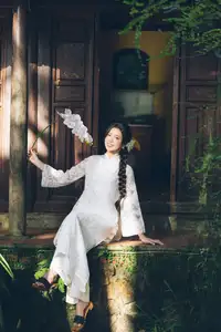 Charming Young Woman in White Lace & Orchids: Radiant Natural Beauty Amidst Greenery 1000026906 - image 14