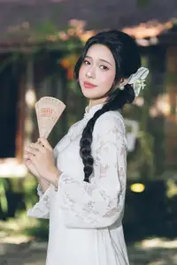 Charming Young Woman in White Lace & Orchids: Radiant Natural Beauty Amidst Greenery 1000026906 - image 17